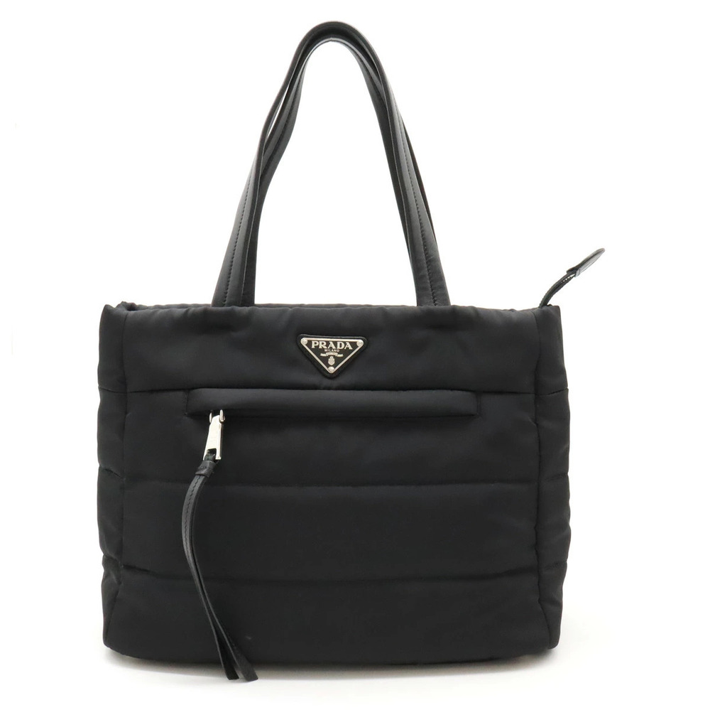 Prada TESSUTO BOMBER Tote Bag Leather NERO Black